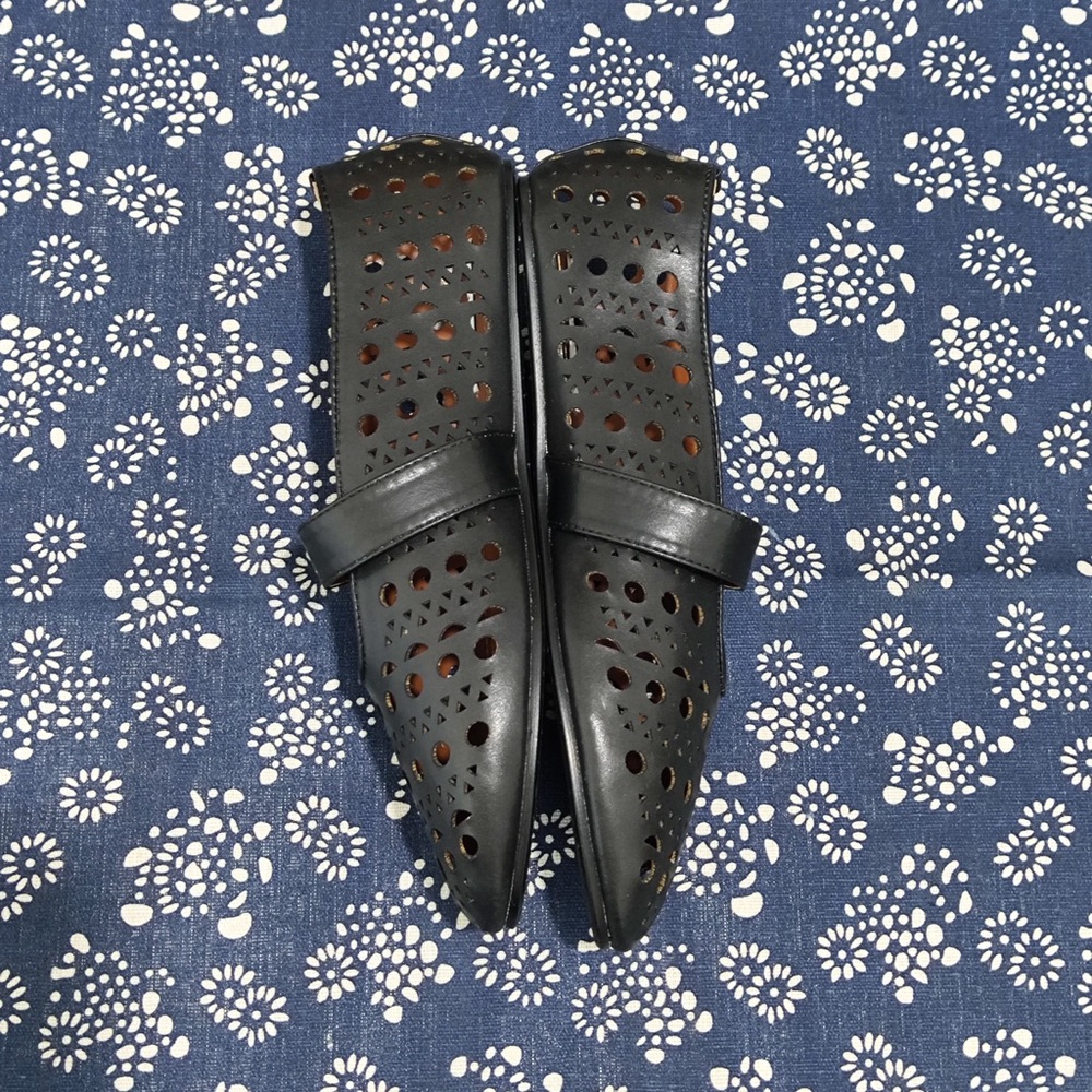 Alaia Black Perforated Leather Mary Jane Flats with Buckle - Picture 7 of 9